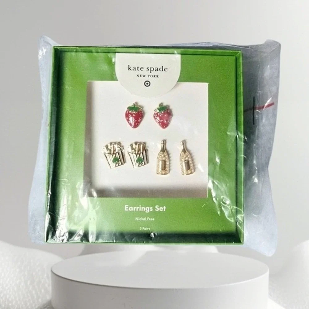 Kate‎ Spade Stud Earring Fries Potatoes Strawberry Champagne Collectable